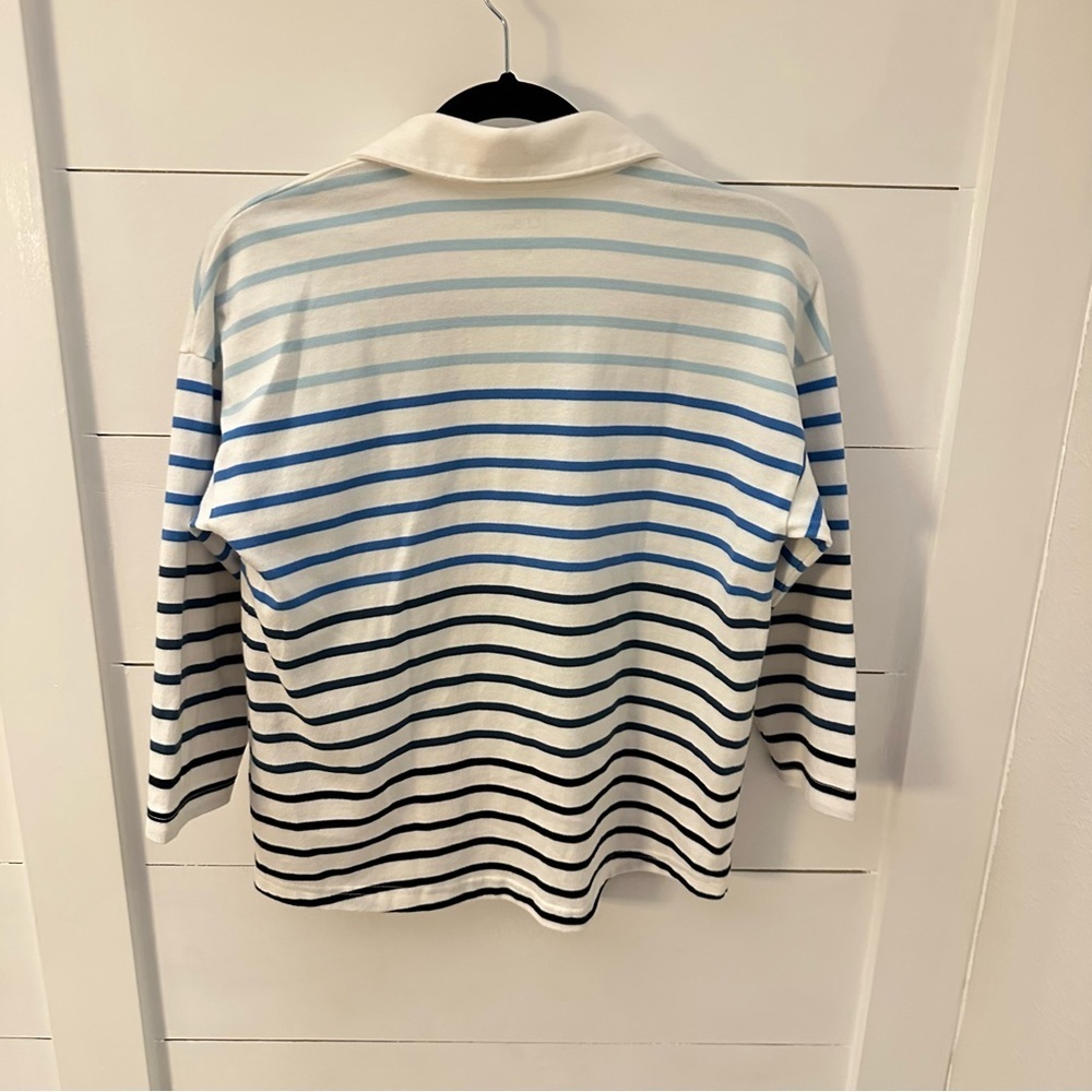 LL BEAN XSP Heritage Mariner striped collared woman 3/4 sleeve cotton top casual - Picture 3 of 14